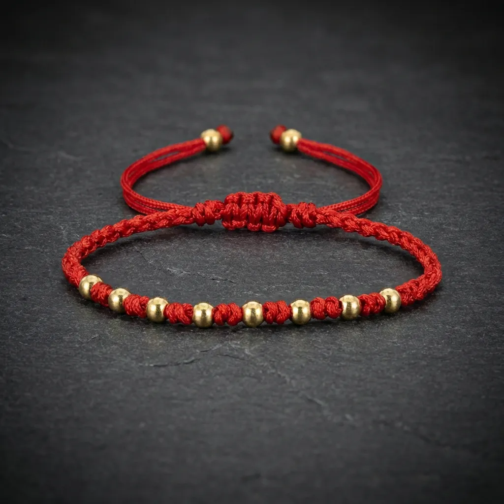 JiStones Crimson Fortune Woven Bracelet with Gilded Beads Crimson Red