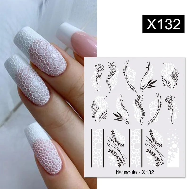 Harunouta Marble Blooming 3D Nail Sticker Decals Flower Leaves Transfer Water Sliders Abstract Geometric Lines Nail Watermark