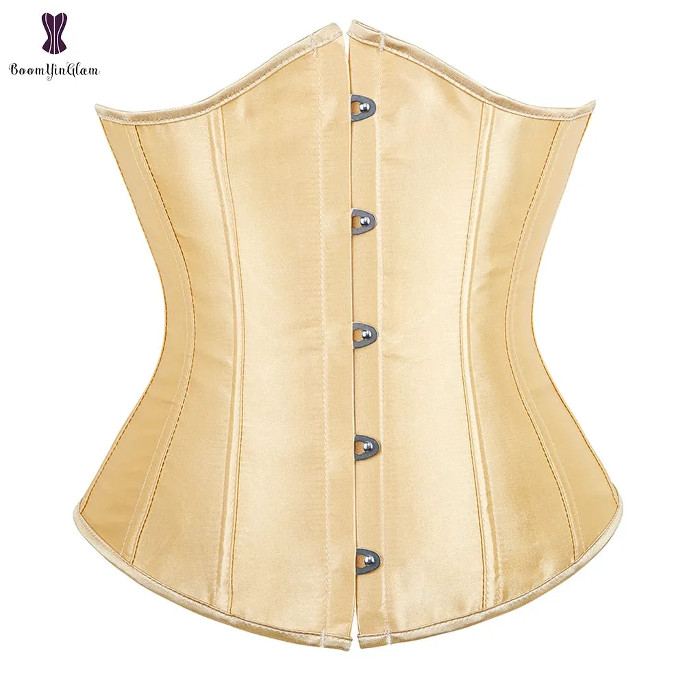 Satin Women's Slimming Outfit Clothes Waist Cincher Lace Up Boned Bustier Top Underbust Corset With G String 28335#