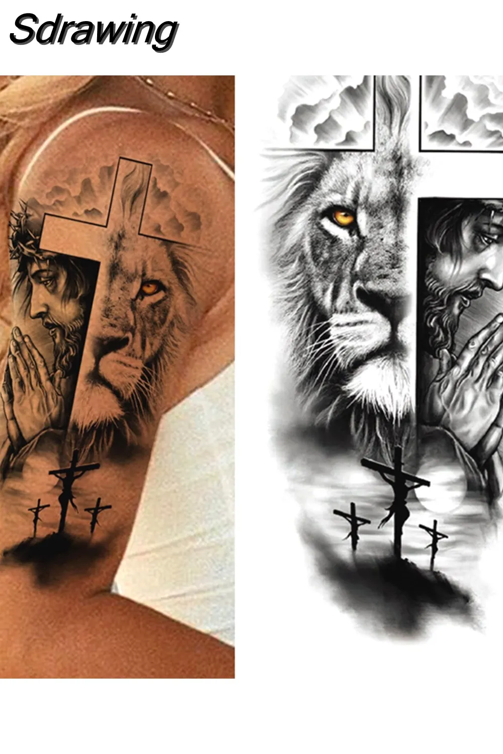 Sdrawing Arm Temporary Tattoos Sleeve For Men Women Realistic Fake Tatoos Warrior Lion Tiger Flower Tatoo Sticker Black Totem Maori 507-1