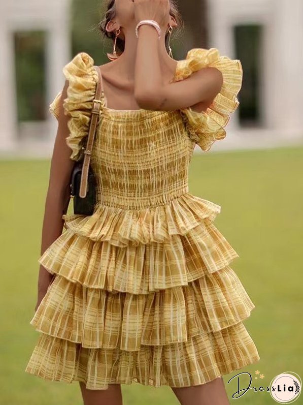 Short Sleeve Overlayed Pleated Mini Dress
