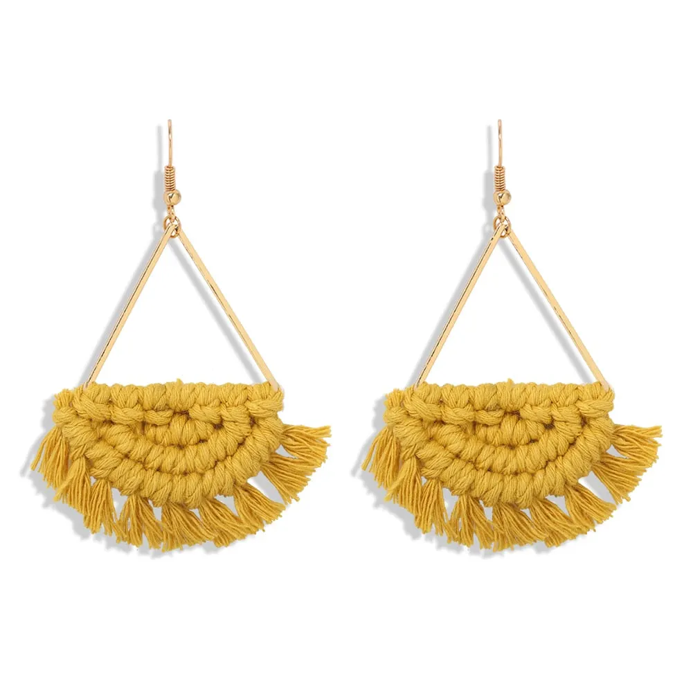 Dvacaman 2020 New Design Bohemian Leaf Shape Tassel Earrings For Women Fashion Weave Macrame Cotton Thread Earrings Drop Jewelry