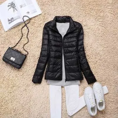 Women 90% White Duck Down Jacket Autumn Female Ultra Light Down Jackets Slim Solid Long Sleeve Hooded Parkas Candy Color