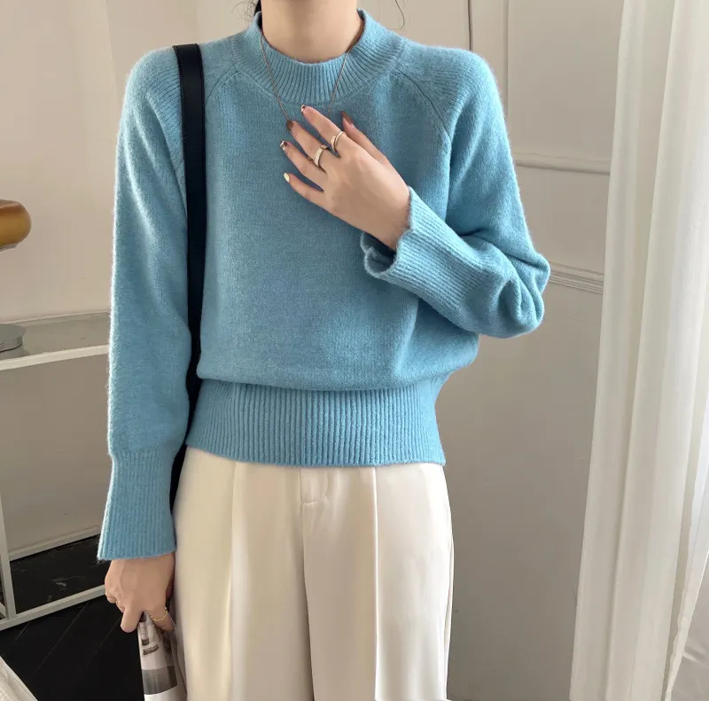 Churchf Churchf Collar Soft Waxy Sweater Female Autumn Winter Soft Waxy Lazy Wind Outside Wear Set Head Sweater Inside Build Design Sense Niche Top