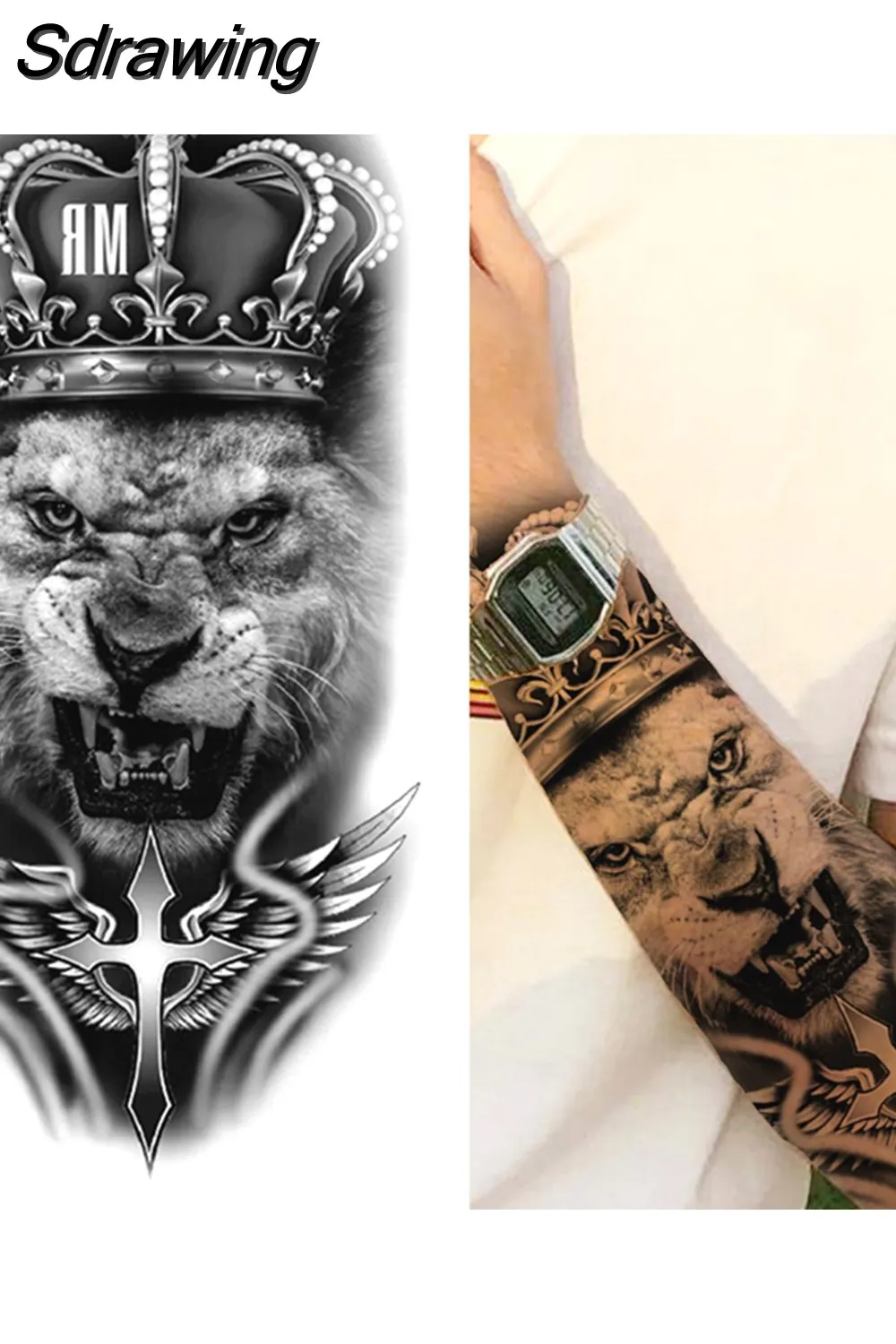Sdrawing Arm Temporary Tattoos Sleeve For Men Women Realistic Fake Tatoos Warrior Lion Tiger Flower Tatoo Sticker Black Totem Maori 507-1