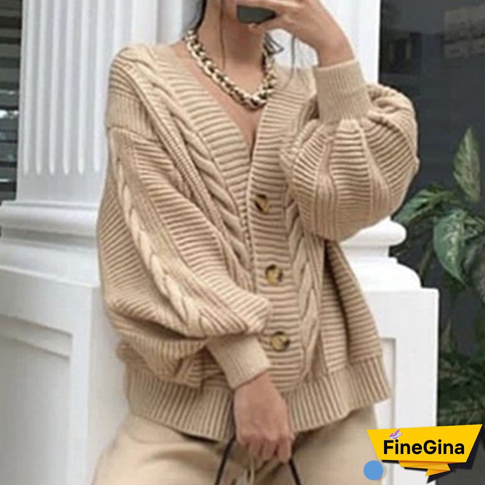 Autumn Twist Knitted Women Sweater Coats Casual Warm Long Sleeve V-Neck Button Sweaters Retro Harajuku Loose Cardigan Streetwear