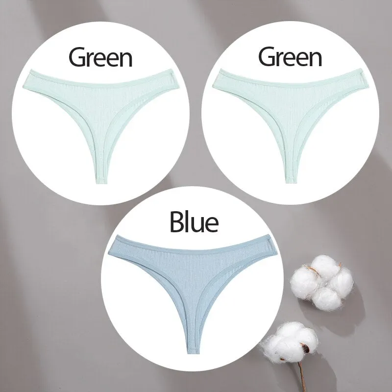 3PCS/Set Cotton Panties G-String Women Panties Sexy Underwear Female Lingerie Thong Briefs for Woman Solid Color Intimate Pantys