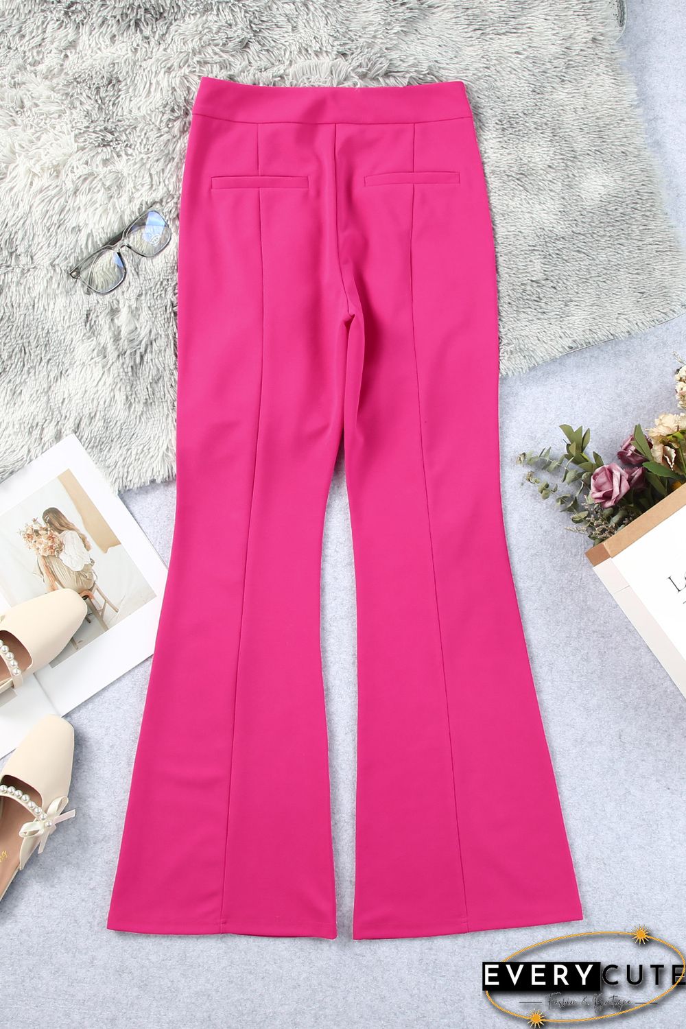 Rose Split Hem High Waist Pants