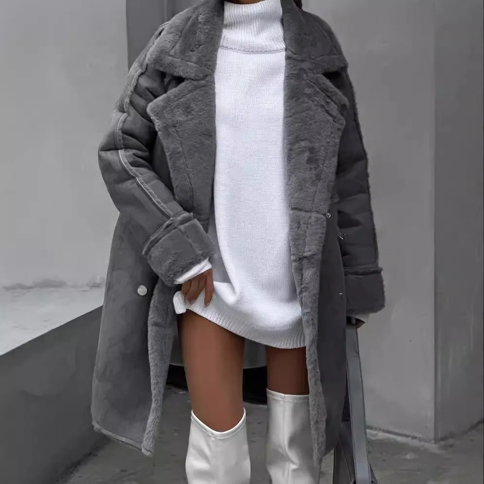 Nigikala Nigikala Winter New Fur Coat Collar Long Sleeves Plush Jacket