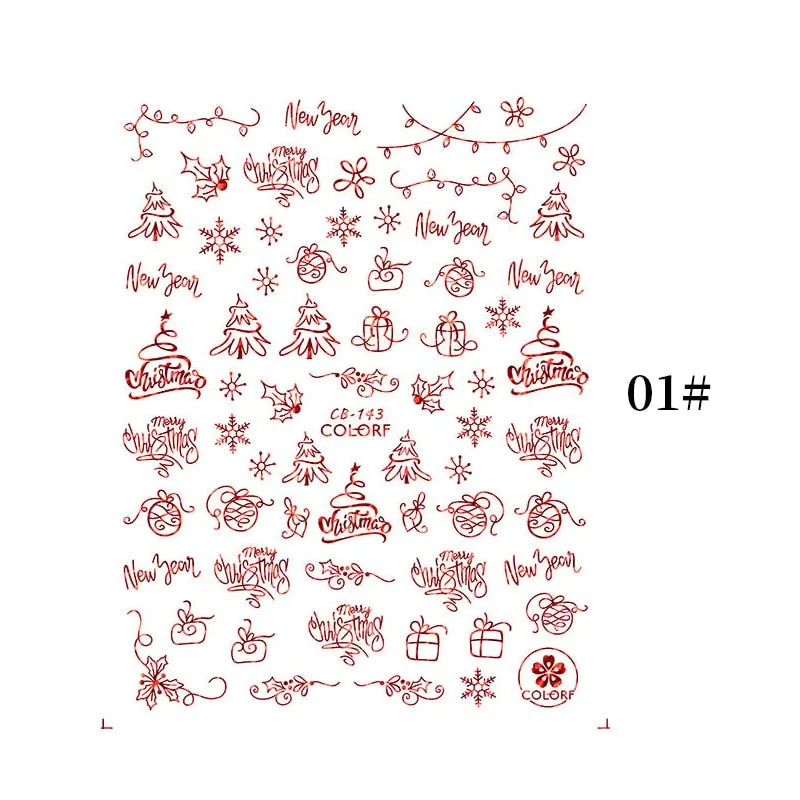 1 Sheet Christmas 5D Nail Stickers Gold And Sliver Snowflakes Transfer Nail Decals Slider Decoration For Manicuries