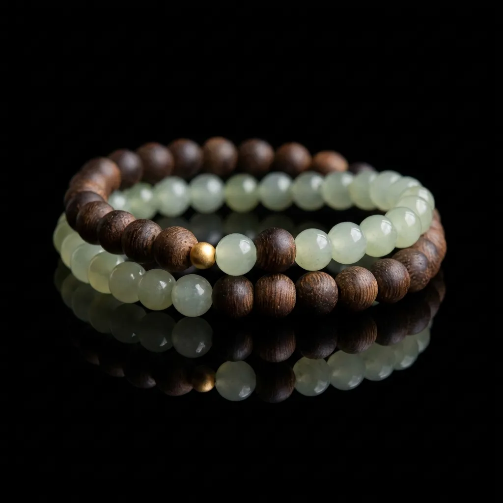 JiStones Brunei Agarwood & Natural Hetian Jade Double-Layer Bracelet