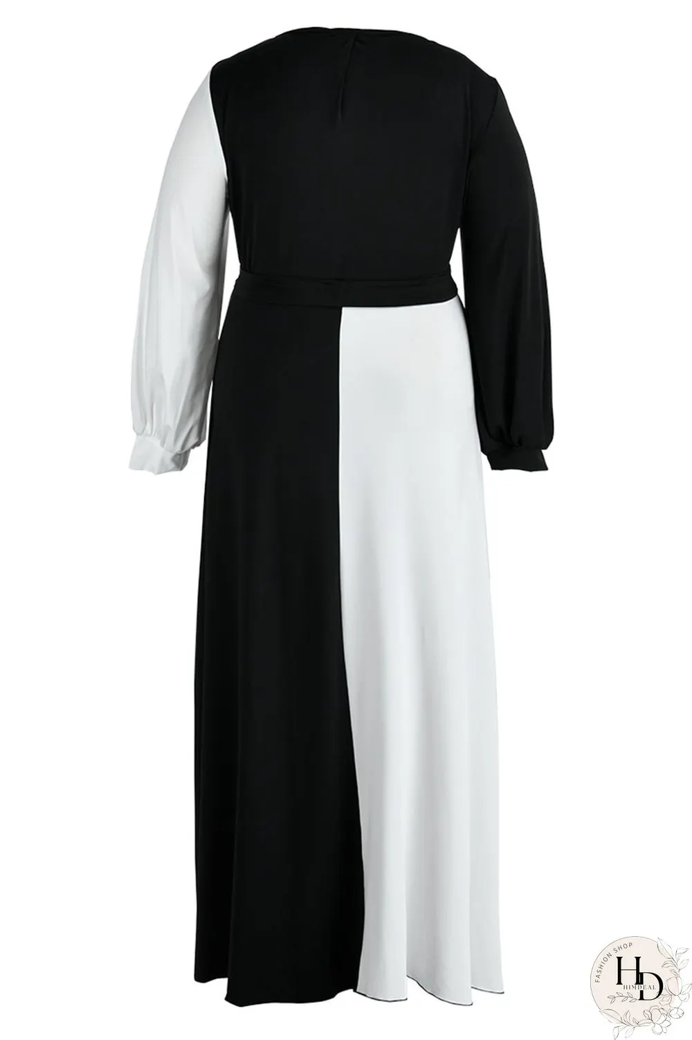 Black And White Casual Solid Bandage Patchwork V Neck Straight Plus Size Dresses