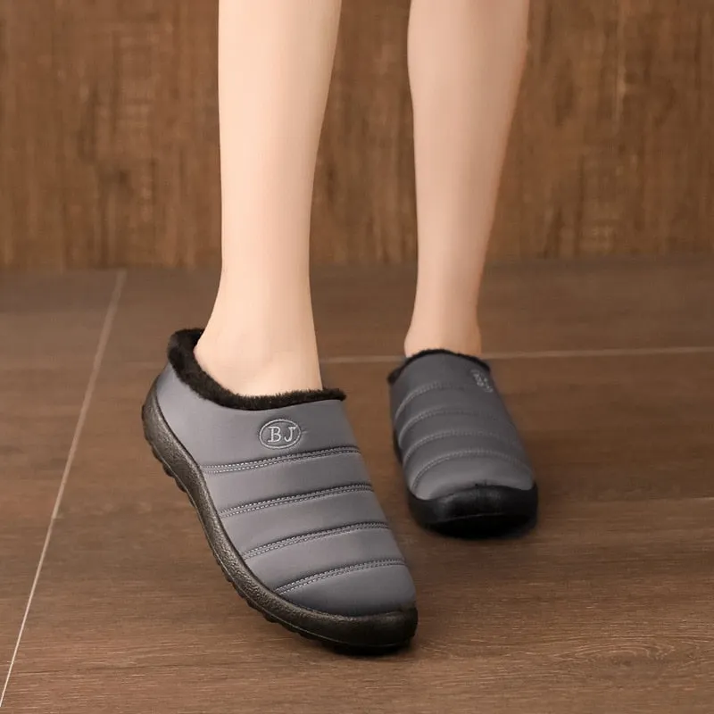 Women Waterproof Winter Shoes Fur Lined Warm Ankle Boots Slip On Outdoor Slides Comfortable Sandals for Women