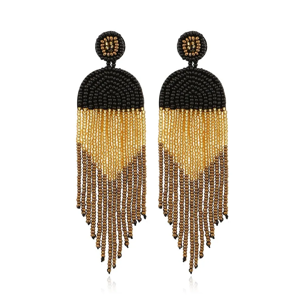 Dvacaman Bohemian Colourful Weave Beaded Flower Statement Drop Earrings Women Ethnic Handmade Seed Beads Dangle Earrings Jewelry