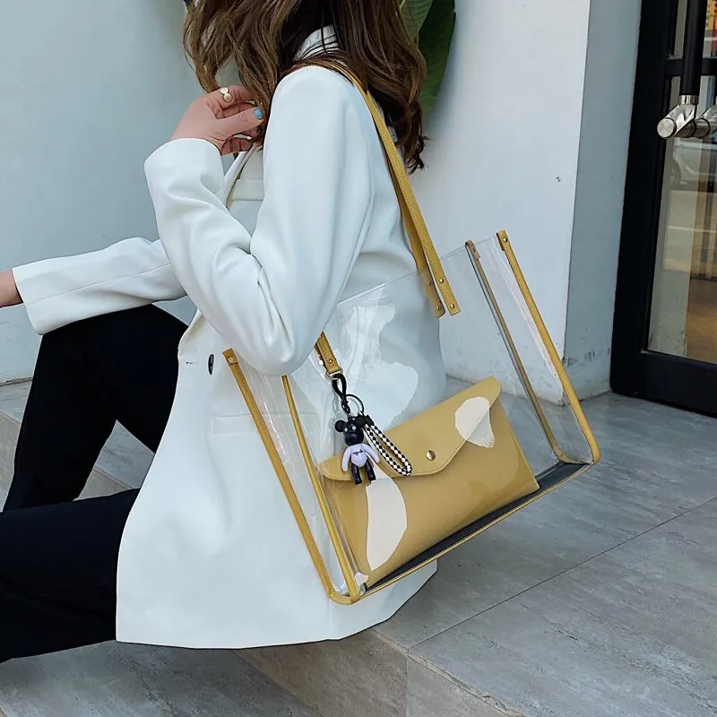 Summer Transparent Large Bag Female 2020 Popular New Fashion Korean Style All-match Large Capacity Fashion Shoulder Bag Gel Bag