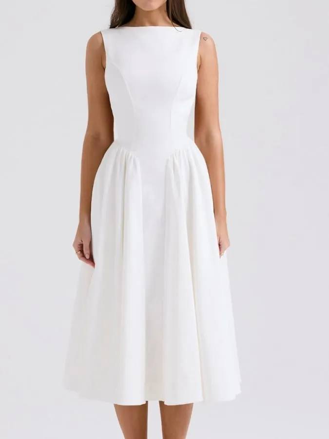 Spring And Summer Hollowing Back -Back -Style Retro Round Neck Sleeveless Vest Skirt Bottoming In The Bottom With Medium And Long Dress