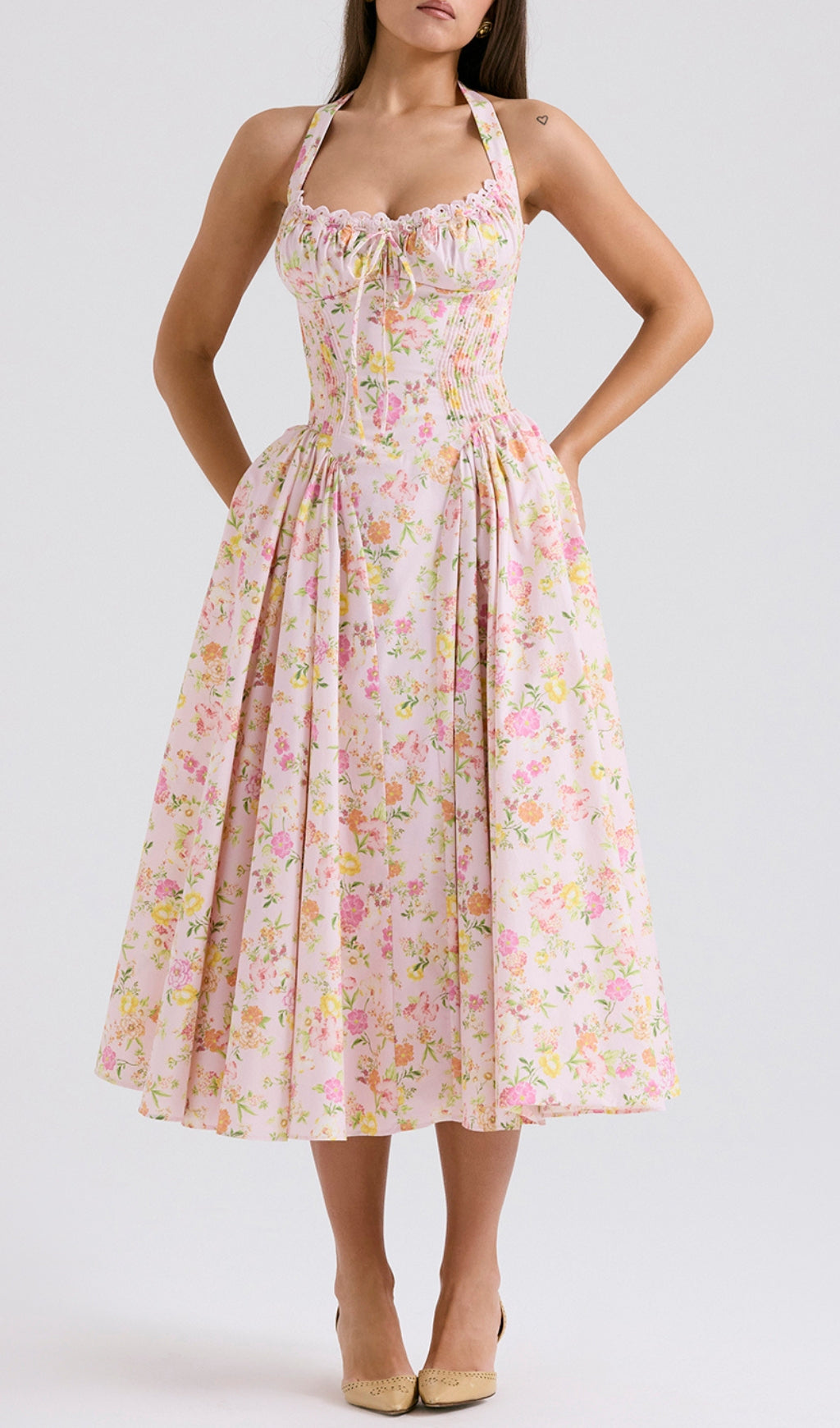 Fashionslee WomenAllegro Pink Floral Midi Dress
