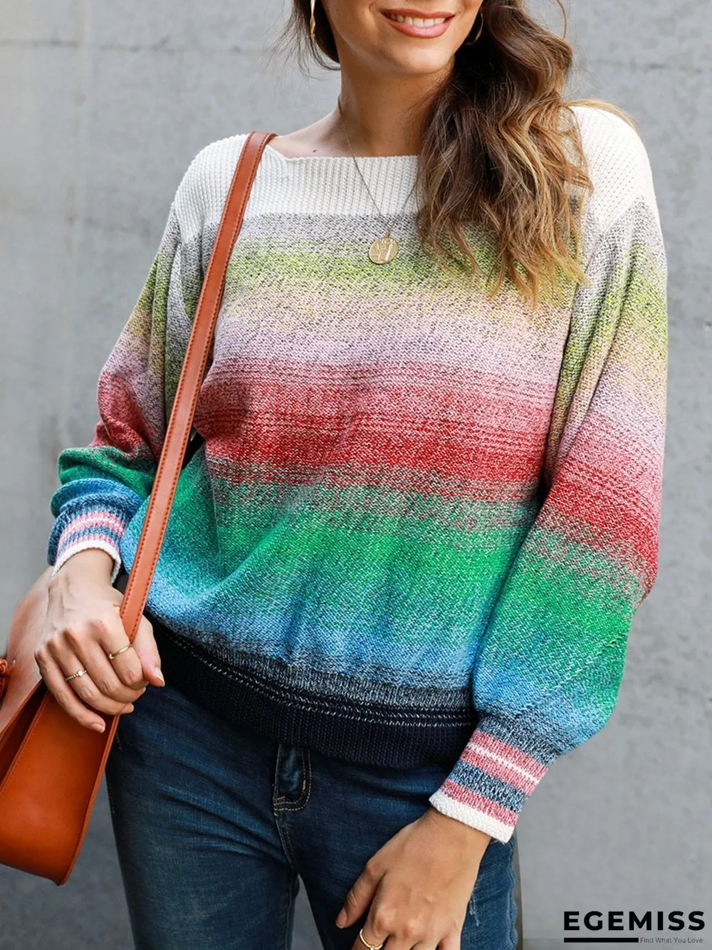 Color-Block Casual Ombre/tie-Dye Shift Sweater | EGEMISS