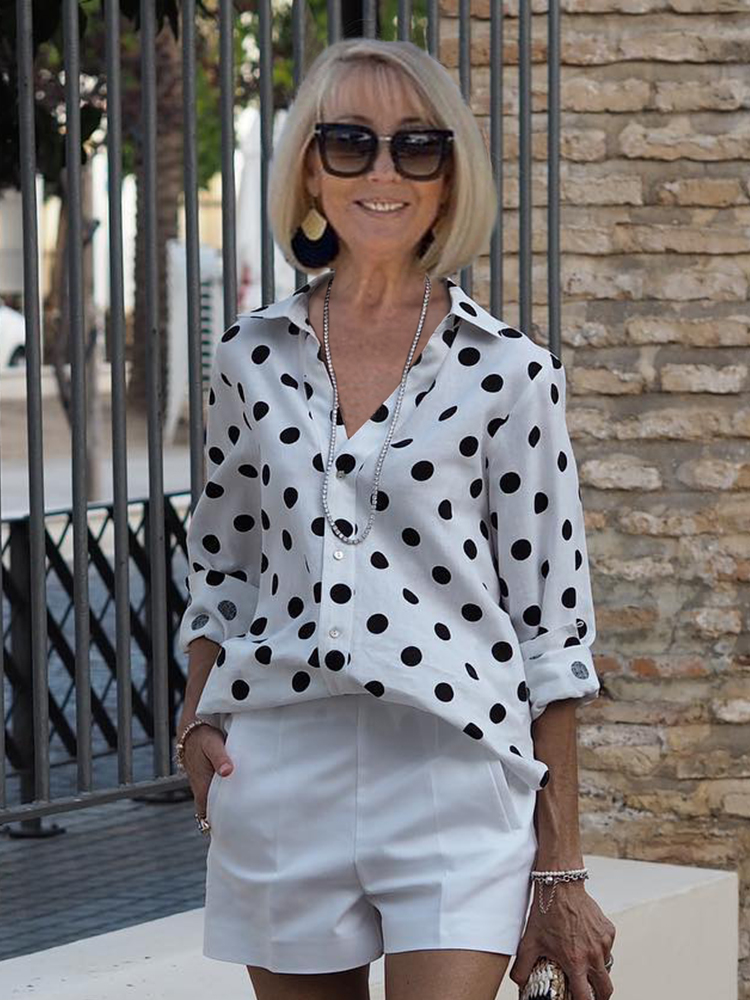Autumn Classic Polka-Dot Loose-Fitting Blouse