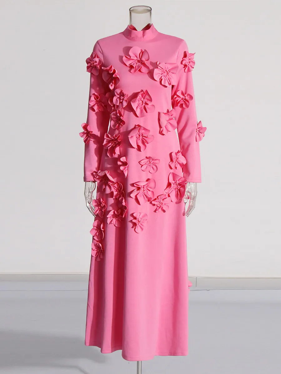 Yyvonne French Elegant Style High-End Dress 2025 Summer New T-Shirt Spliced Three-Dimensional Flower Decoration Dress