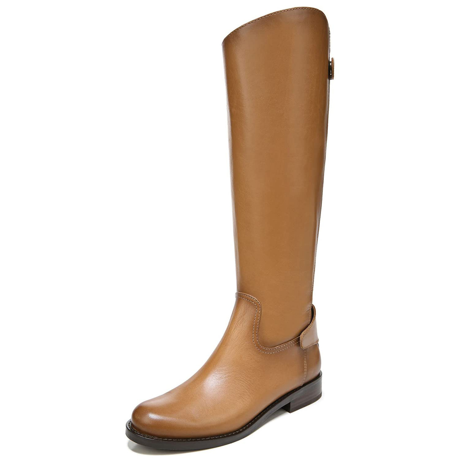 Brown Vegan Leather Round-Toe Back-Zip Trendy Knee-High Boots