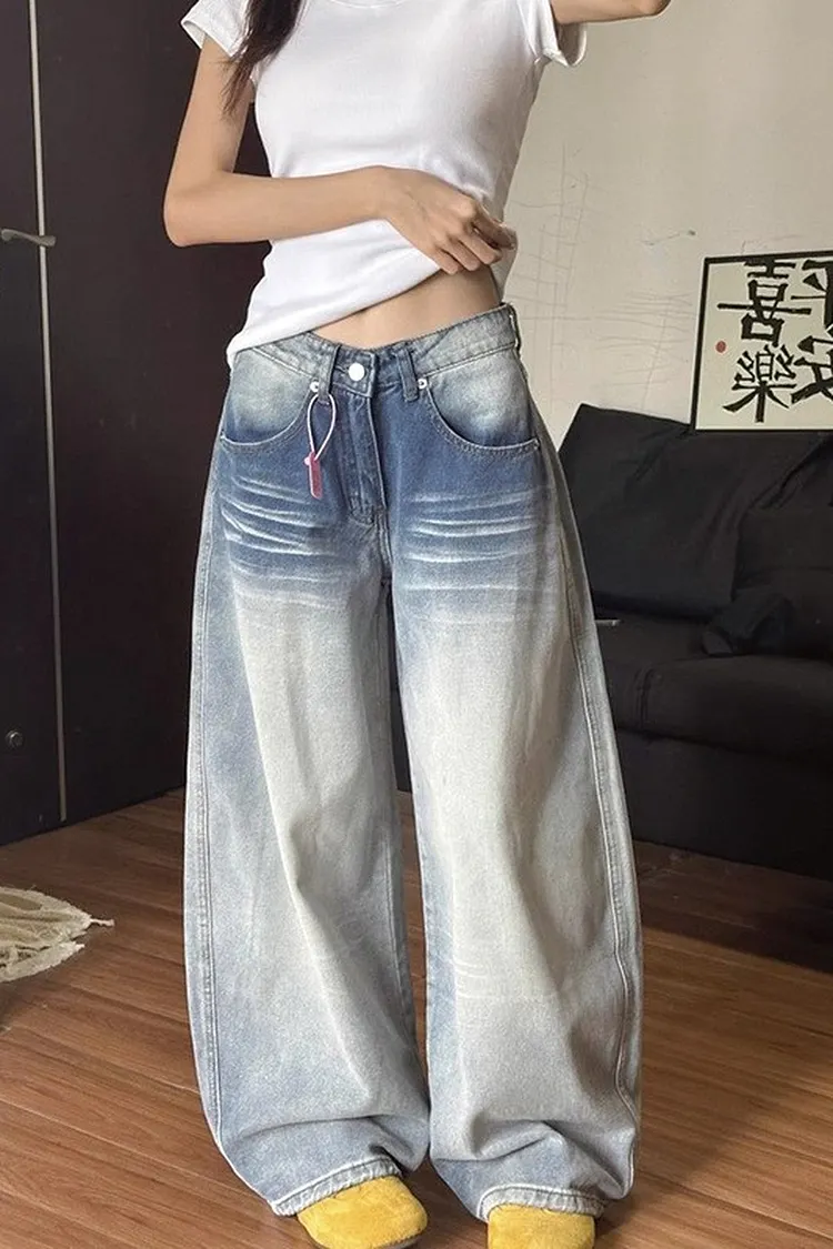 Low Rise Denim Dress in Light Wash Loose Fit