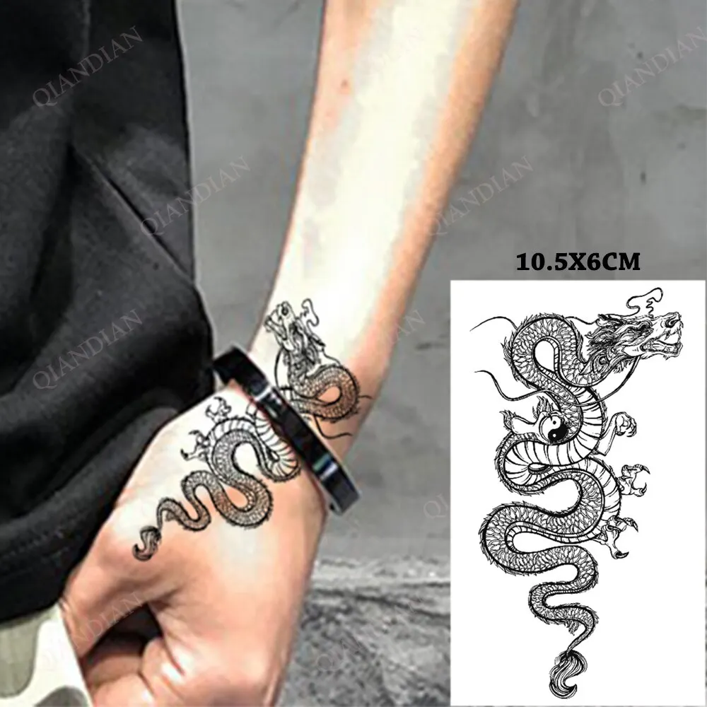 Sdrawing Temporary Tattoo Stickers Butterfly Snake Rose Flower Gun Dark Flash Small Women Body Art Wrist Neck Fake Tattoos Men