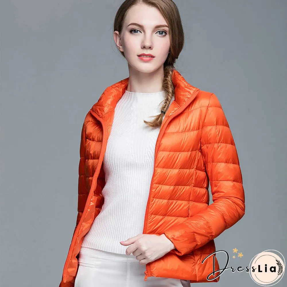 Autumn and Winter Light Down Jacket Women Stand Collar Short Coat