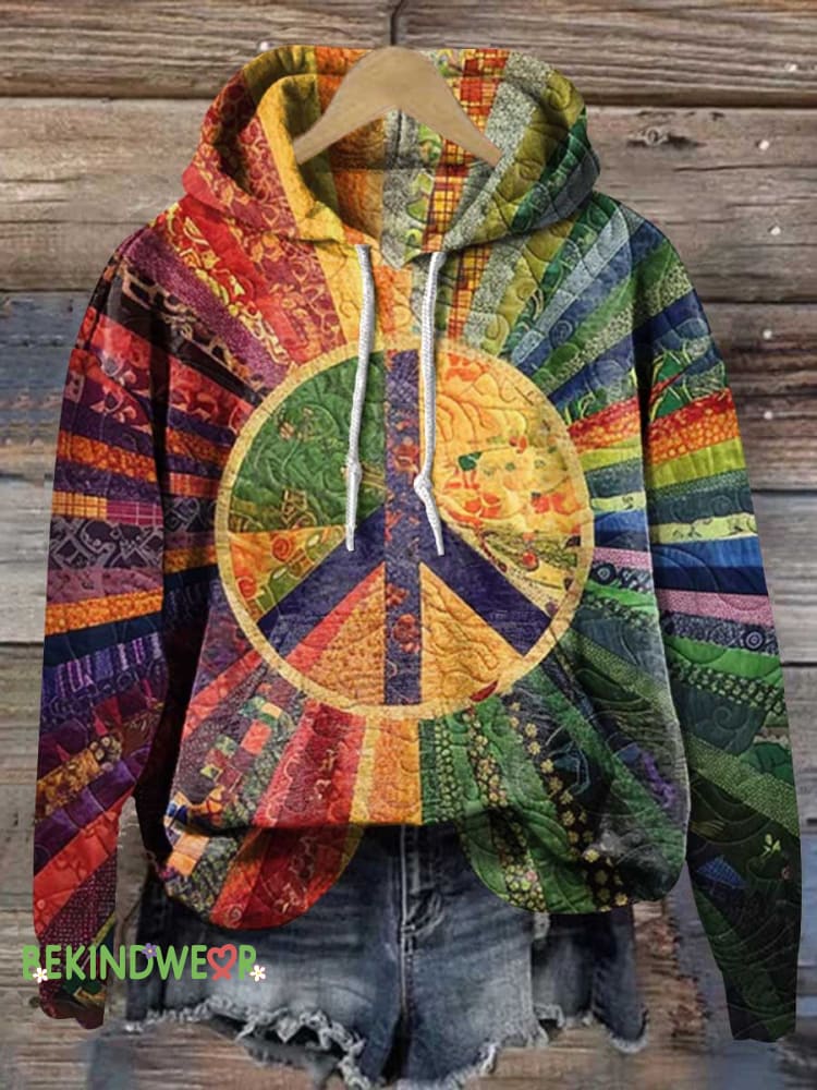 Retro Colorful Peace Sign Casual Hoodie Sweatshirt Multicolor / S