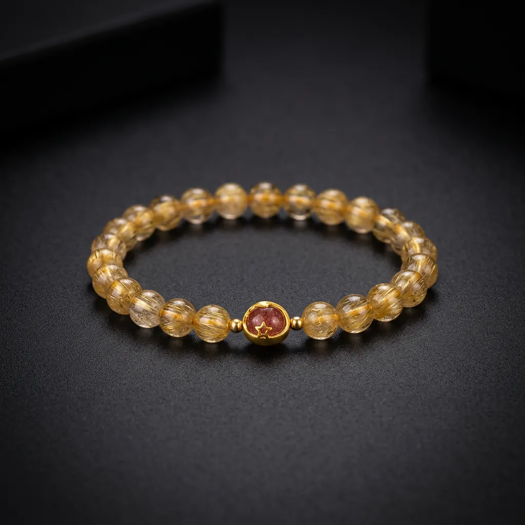 JiStones Radiant Citrine & Golden Rutilated Quartz Bracelet - Handcrafted Abundance Petite 6mm Edition