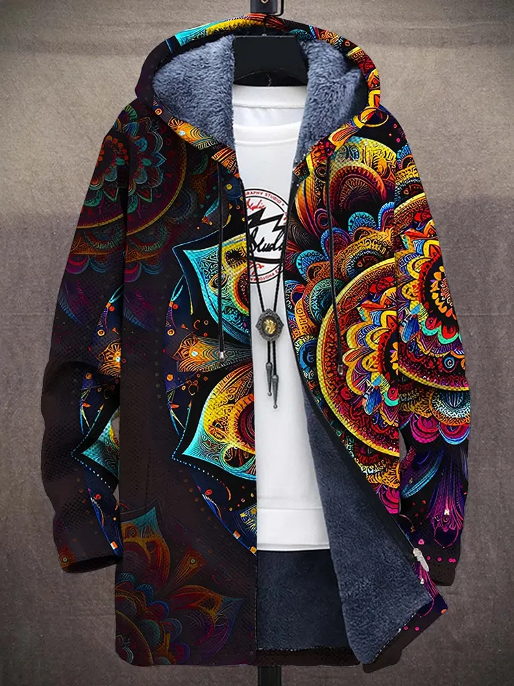 Retro Mandala Art Plush Thick Long Sleeve Sweater Jacket Cardigan