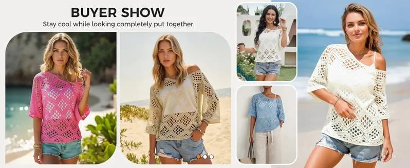 Fisoew Women's Bohemian-Inspired Beige Crochet Top with V-Neck #TikTokShopJumpstartSale Casual Chic Fisoew Women's Bohemian-Inspired Beige Crochet Top with V-Neck #TikTokShopJumpstartSale Casual Chic