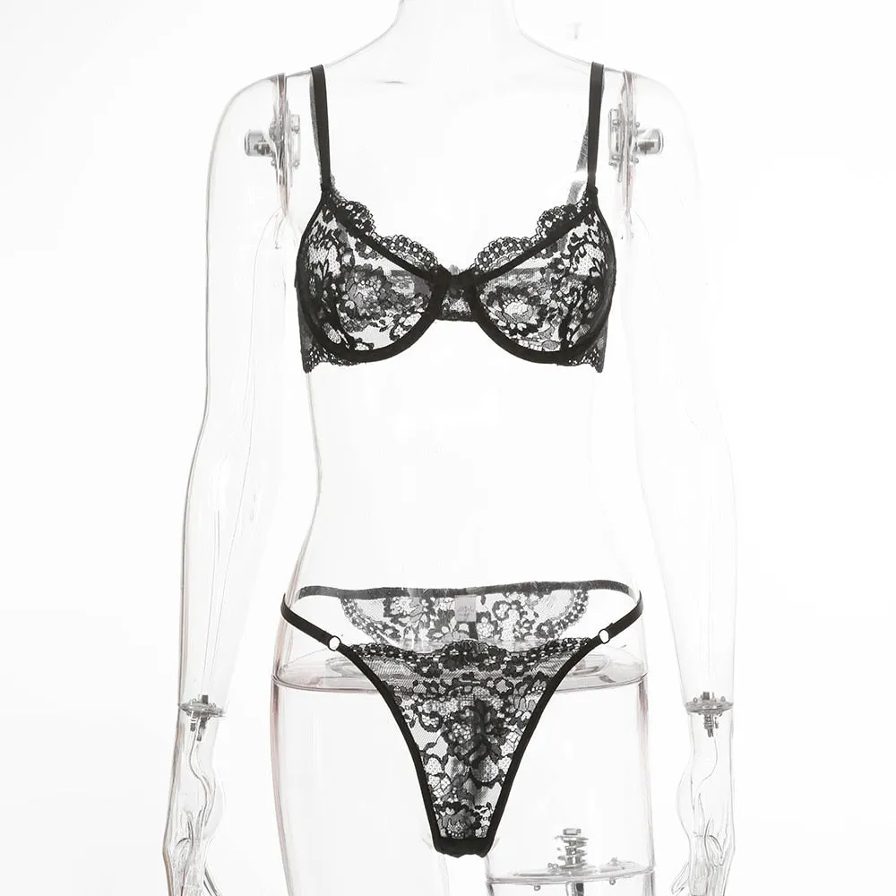 Yimunancy 2-piece Bra Set Women Lace Bra + Panties Sexy Underwear Ladies Lingerie Set