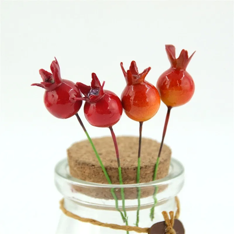 20pcs Small WIth Stem Simulation pomegranate fruit Berries Artificial Flower Red Christmas Cherry Stamen  Wedding Decoration