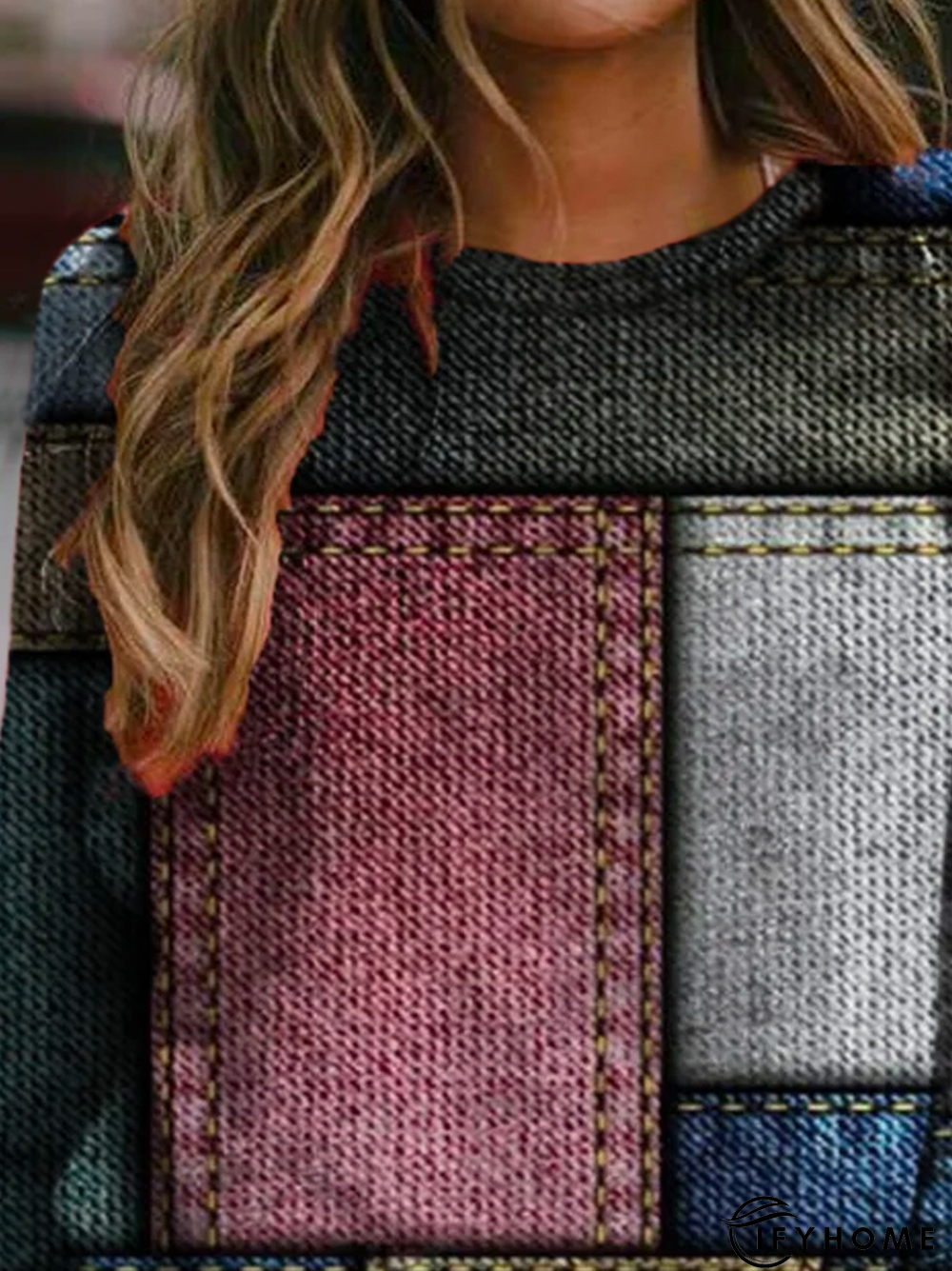 Women Color Block Casual Long sleeve Loose Crew Neck Sweatshirt | IFYHOME