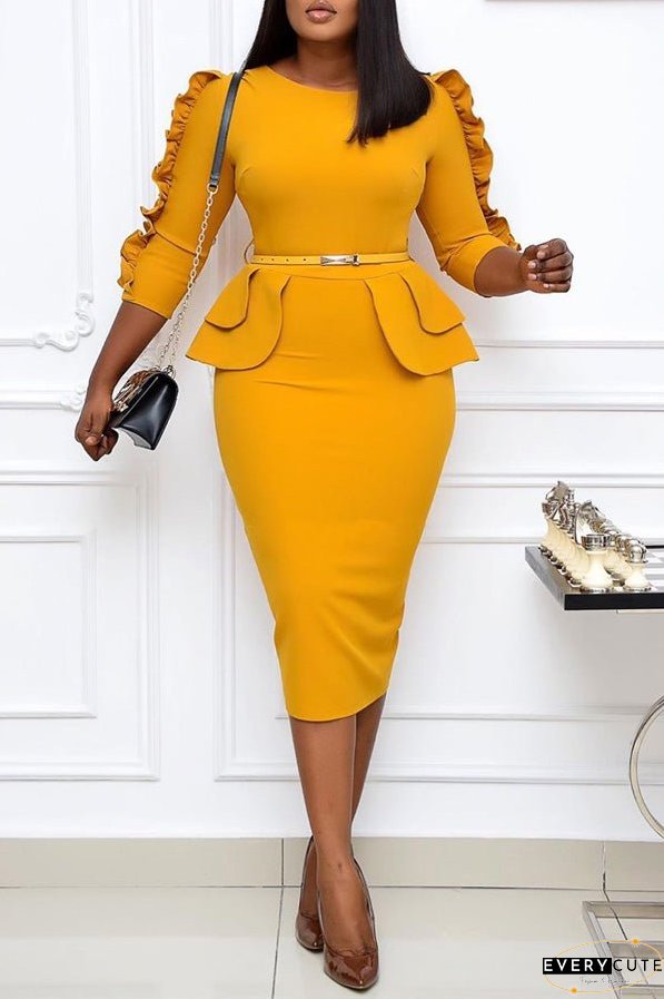 Ruffle Sleeve Belted Dress