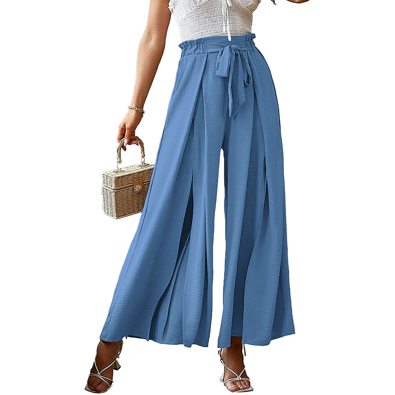 Solid Wide Leg Pocket Zip Front Loose Casual Pants