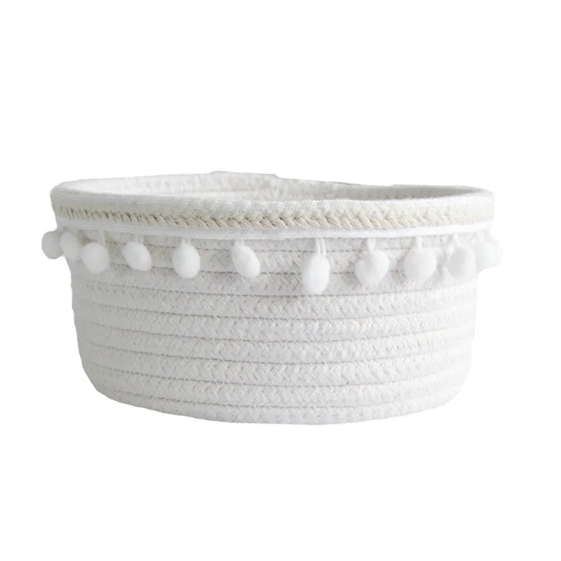 Cotton Rope Storage Baskets With Pompom Handmade Woven Dirty Clothes Laundry Basket Kids Toy Desktop Sundries Organizer Hamper