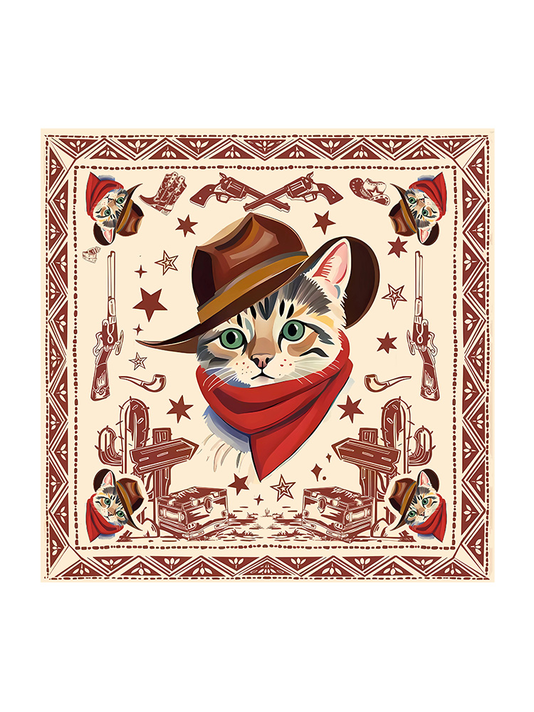 Western Cowcat Cotton Bandana