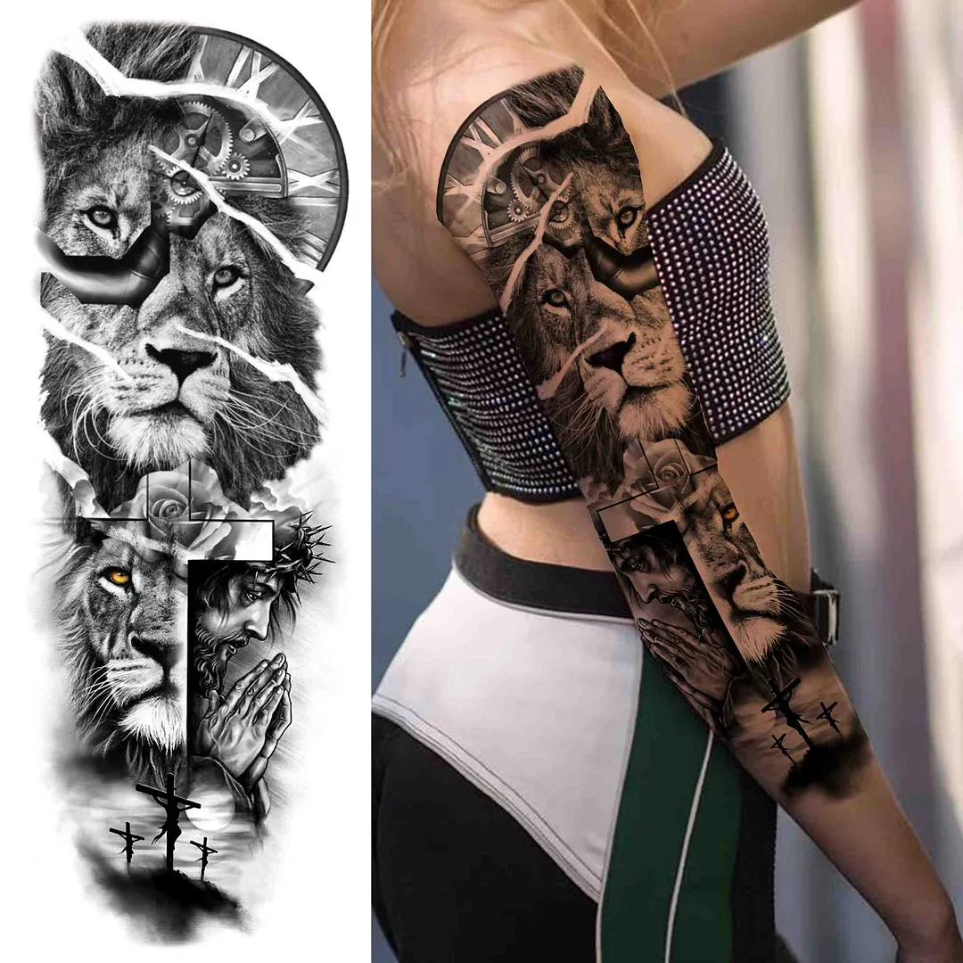 Tribal Totem Temporary Tattoo Sleeve For Men Women Adult Fake Flower Shoulder Tatoos Sticker Black Skull Tattoos Big Full Arm 1001 515