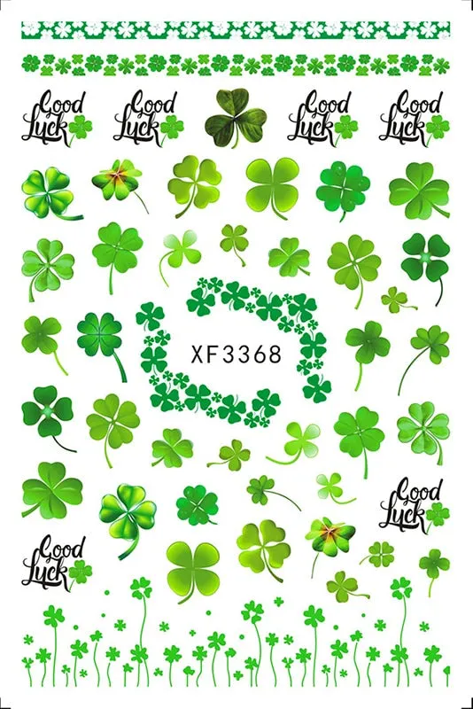 3D Nail Art Stickers Manicure Decoration Design Nail Art Decal Green Clover Leaf Nail Art Designer Decals Beautiful Flower