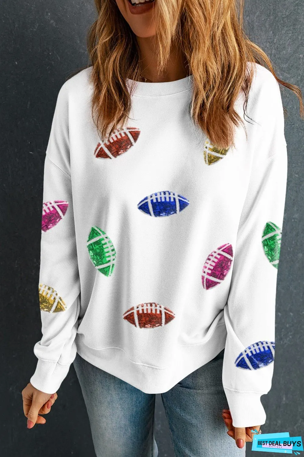 Football Round Neck Long Sleeve Sweatshirt
