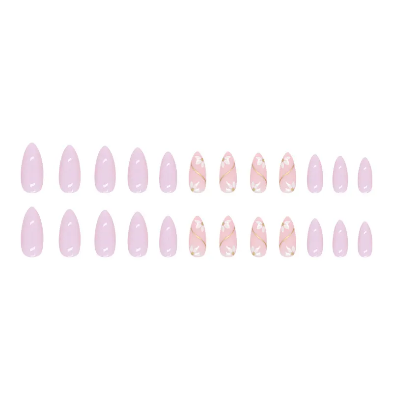 Churchf Churchf Elegant Fresh Taro Purple Pure Color Nail Gold Foil Line Flower Fake Nails Cure Mood Series Wear Armor