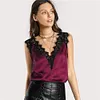 SHEIN Lace Trim Double V Neck Satin Silk Top Sexy Tops for Women Fitness Tank Top Green Elegant Workwear Women's Sleeveless Tops