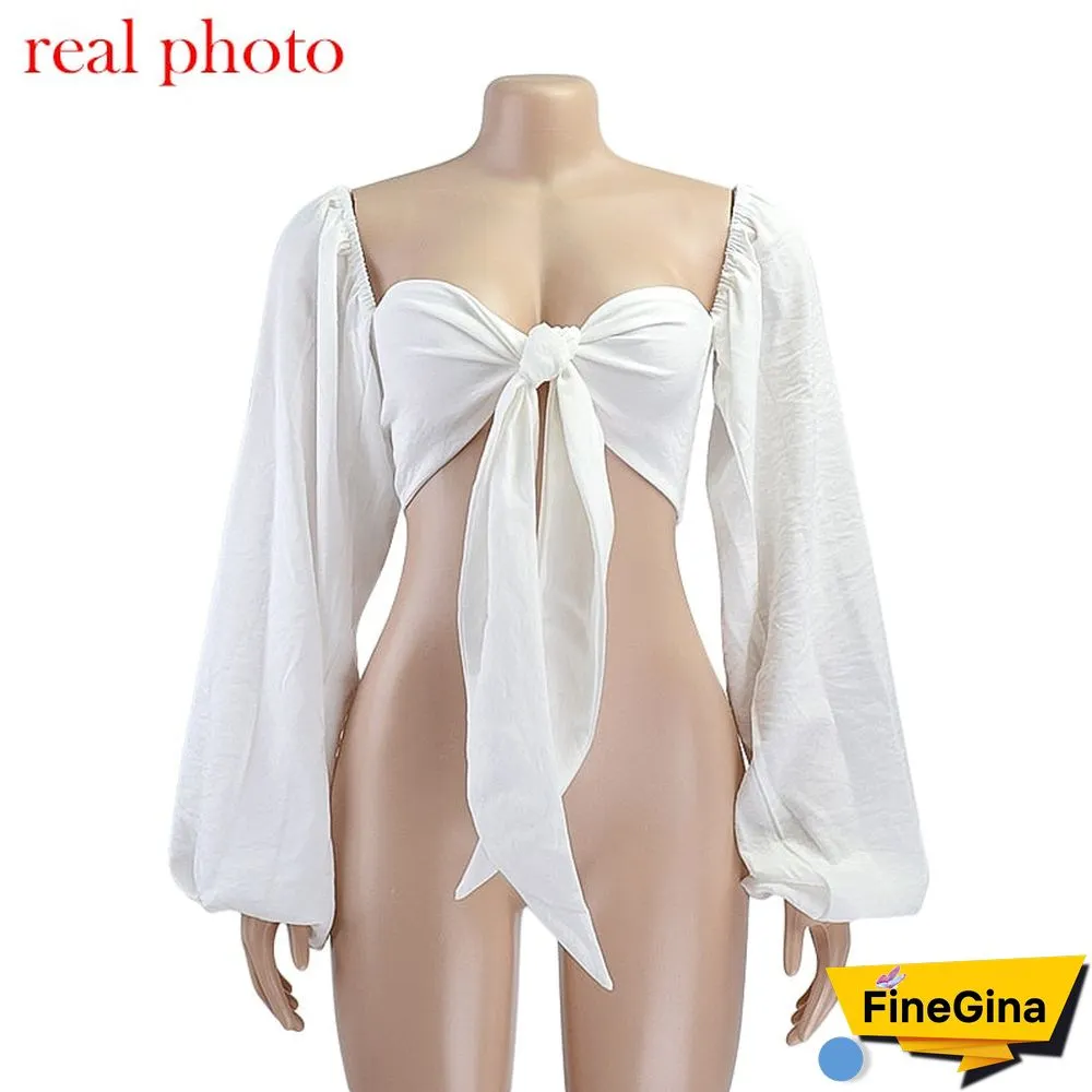 Sexy Backless Fashion Square Collar Wrap Women Shirts Batwing Sleeve Solid Crop Tops Women Tops and Blouses
