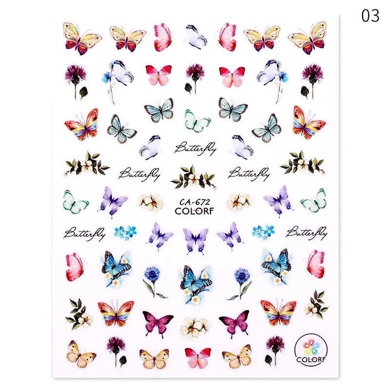 1 Sheet iridescent Butterfly 3D Nail Sticker Colorful Butterfly Nail Art Transfer Sticker Slider DIY Nail Art Decoration