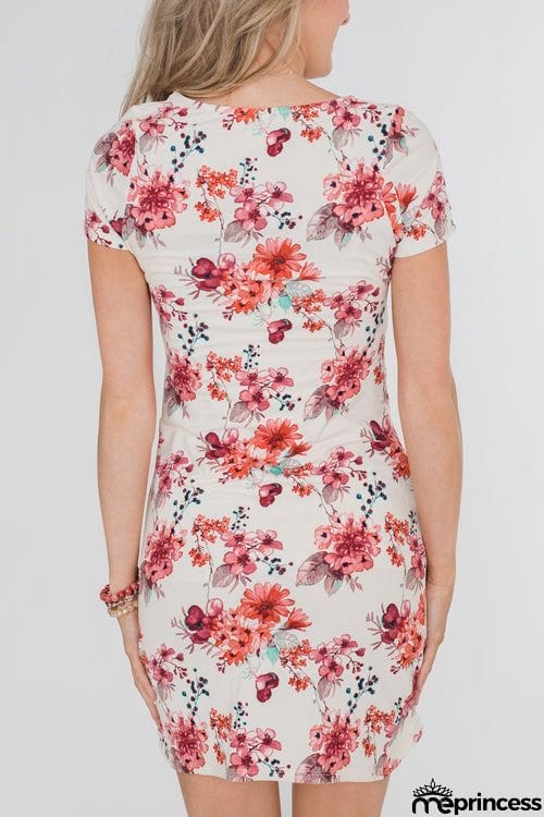 Fashion O Neck Printed Short Sleeve Dress