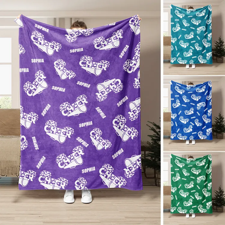 Personalized Cheerleading Blanket, Cheer Pom Poms Soft Cozy Blankets | BKKid409