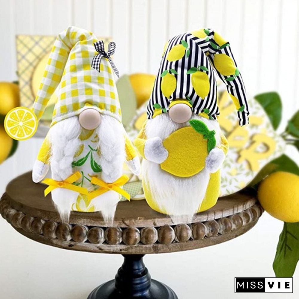 Ciyvolyeen Lemon Gnome Scandinavian Tomte Nisse Swedish Fresh Lemon Elf Home Farmhouse Kitchen Decor Easy Peasy Shelf Summer Tiered Tray Decorations, Set Of 2
