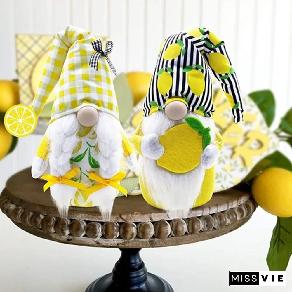 Ciyvolyeen Lemon Gnome Scandinavian Tomte Nisse Swedish Fresh Lemon Elf Home Farmhouse Kitchen Decor Easy Peasy Shelf Summer Tiered Tray Decorations, Set Of 2